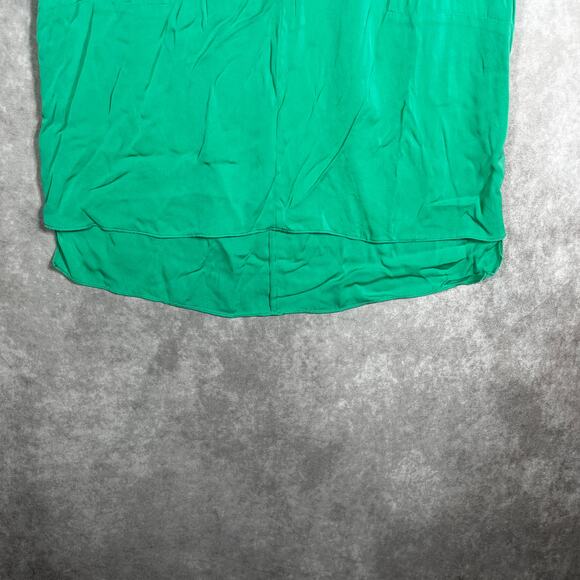 Milly Blouse Womens Small Green Silk Blend Short Sleeves V-Neck Hi-Low Casual - Picture 3 of 12